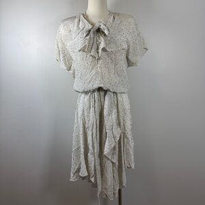 Vintage Debora Kuchme Asymmetrical Cream Dress with Dots with  pad Silk S-M
